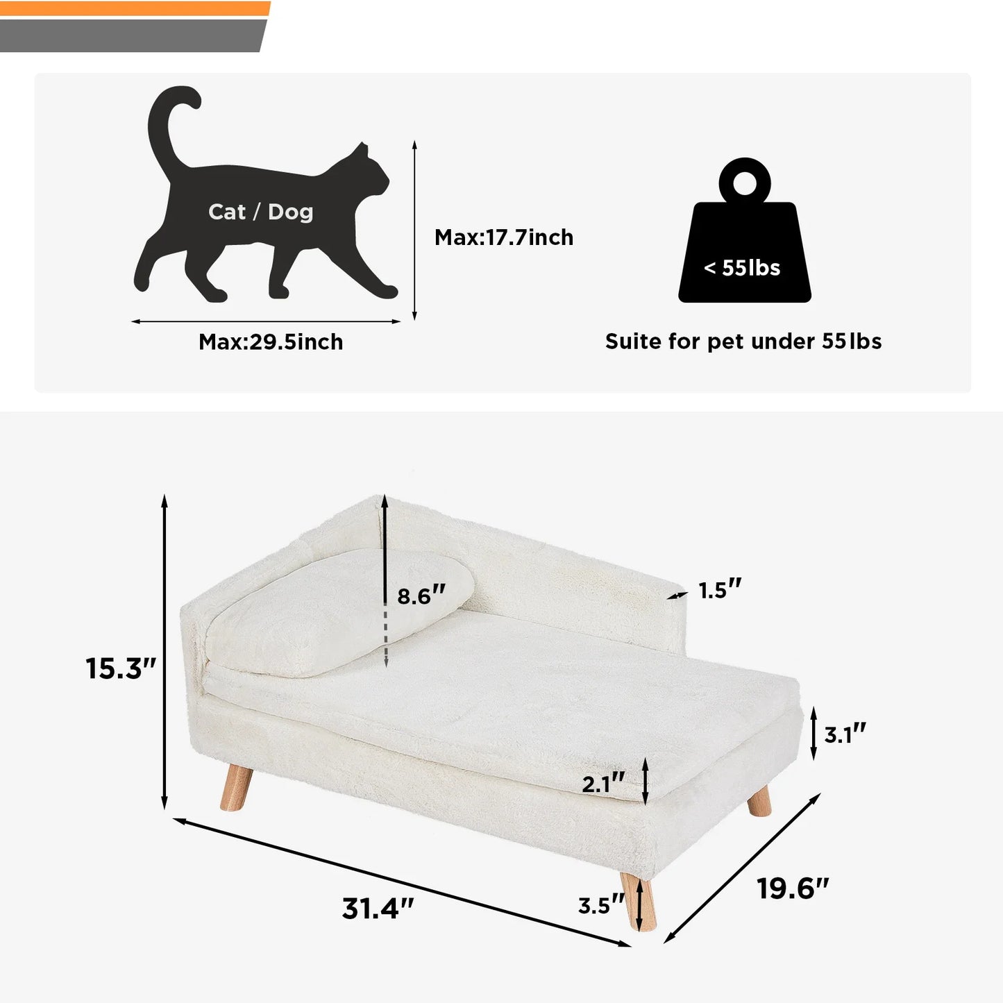Elevated Pet Bed — Nordic Style Stool Bed with Cozy Waterproof Pad & Wooden Legs for Small Dogs & Kittens