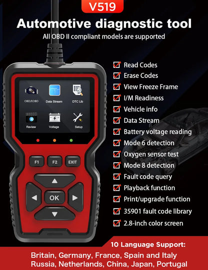 V519 Professional OBD2 Scanner – EML327 Car Diagnostic Tool & Code Reader for Troubleshooting