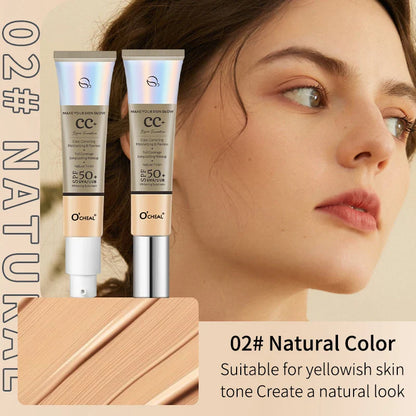 Ocheal 30g CC Cream Foundation – Waterproof Concealer, SPF 50+ Moisturizing Sunscreen, Long-Lasting Brightening Makeup Primer