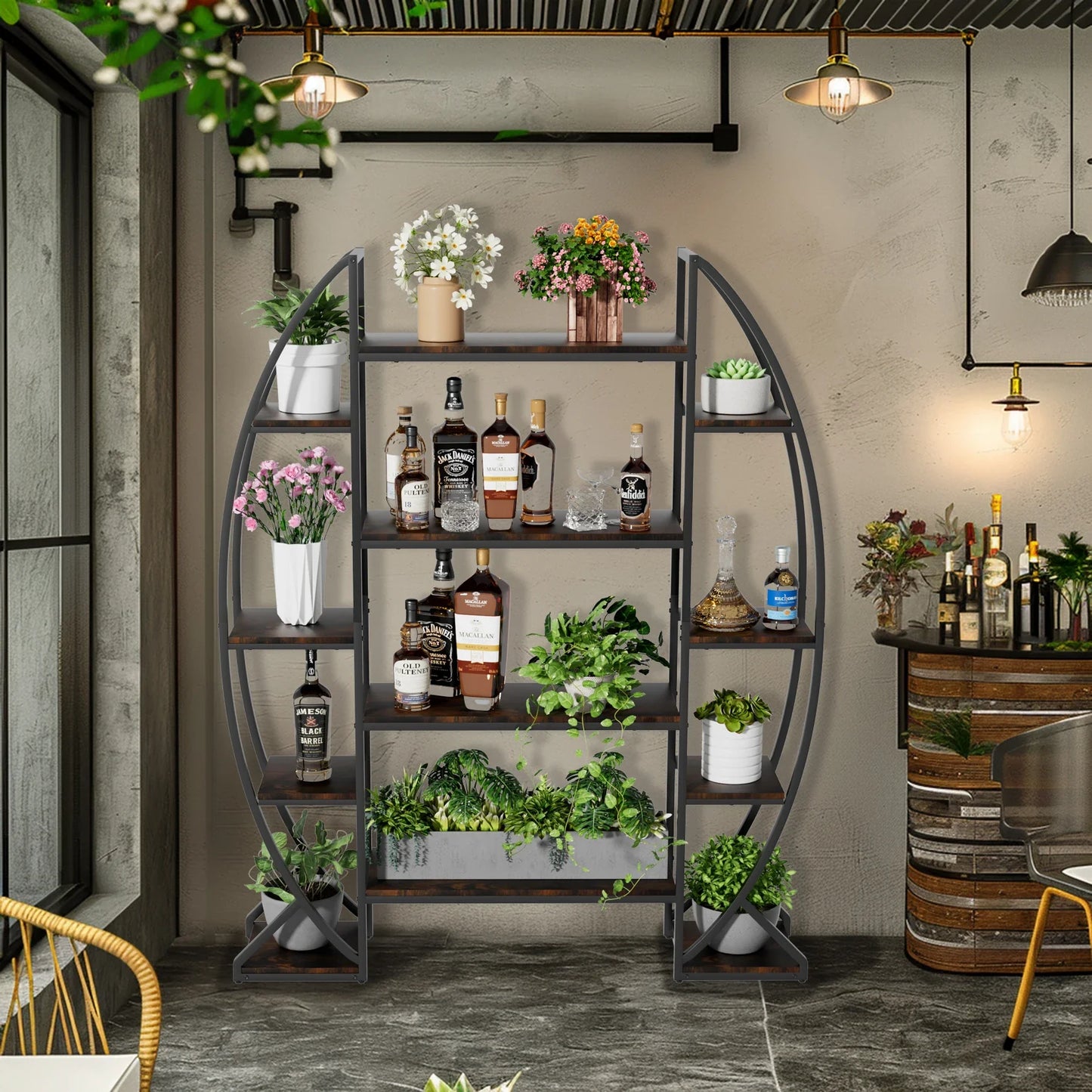 Large 5-Tier Metal and Wood Plant Stand – Flower Display Shelf and Living Room Bookshelf