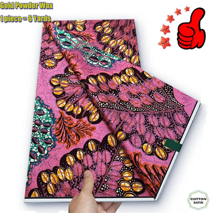 2026 African Real Wax Fabric - 100% Cotton Ankara Glitter Gold Print Batik Pagne for Women’s Fashion & Sewing