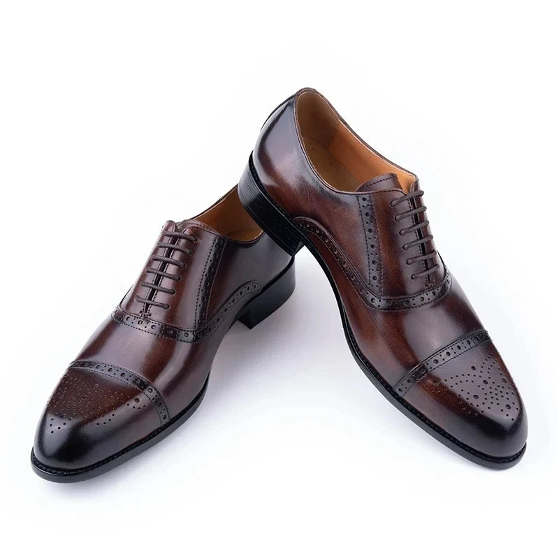 Men's Classic Brogue Dress Shoes - Genuine Cowhide Handmade Business & Wedding Shoes