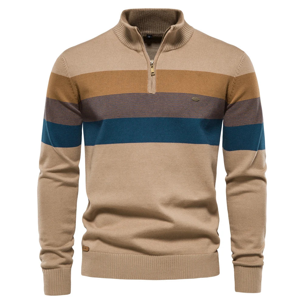AIOPESON Men's Patchwork Sweater - Cotton Zipper Mock Neck Warm Winter Casual Pullover Top