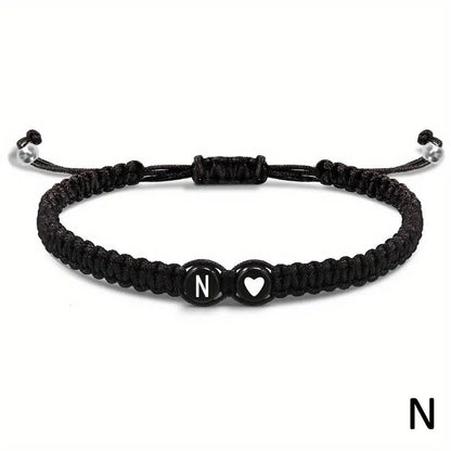 A-Z Initial Heart Bracelet - Handmade Adjustable Braided Name Jewelry Gift for Women & Men