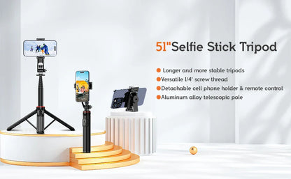 130cm Selfie Stick Tripod – Portable Retractable Smartphone Stand with Wireless Remote Control