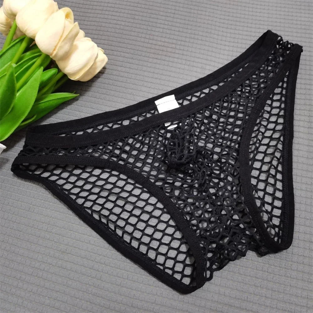 Men’s Mesh Transparent Briefs – Sexy See-Through Fishnet Underwear, Breathable Plus Size Comfort Fit Male Panties