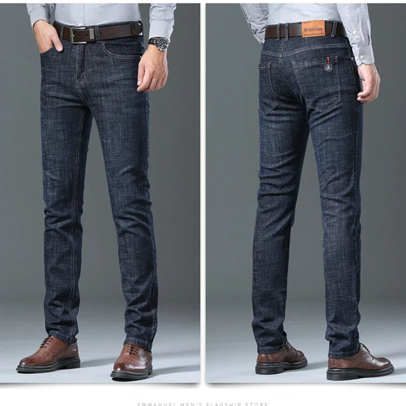 Men’s All-Match Brand Trousers – High-Quality Business Casual High Waist Denim Jeans for All Seasons