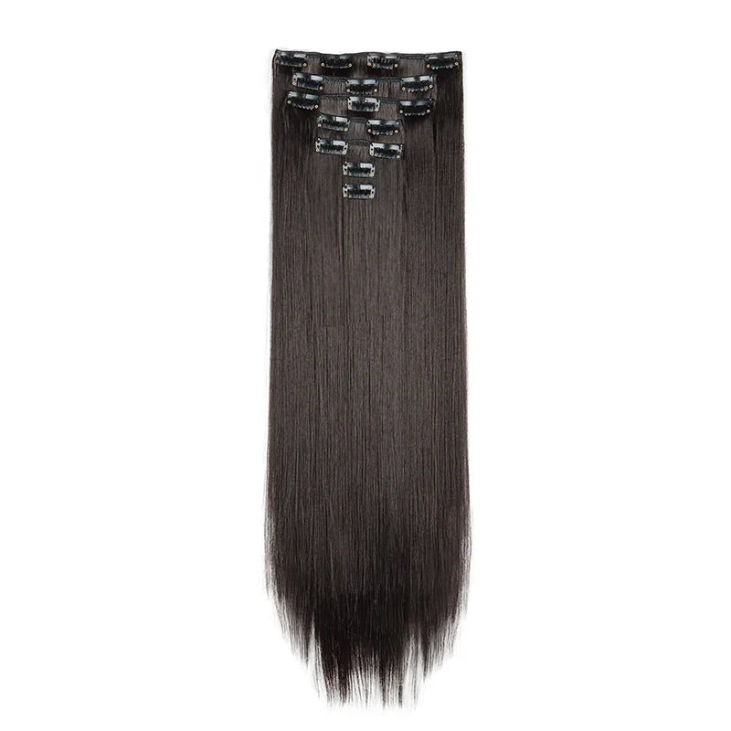 WIGSIN 24 Inch Synthetic Hair Extensions - 7PCS Long Straight Clip-In Hairpieces for Women in Black and Blonde Styles
