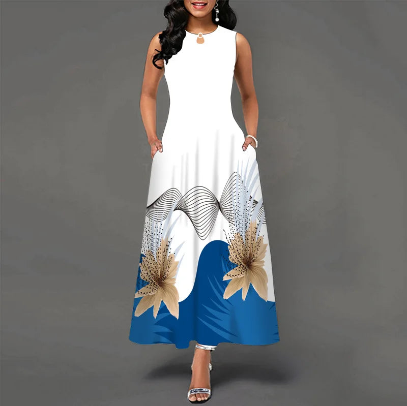 Women’s Loose Floral Vintage Maxi Dress – Ruffled Hole Summer Camis Big Size Elegant Party Dress