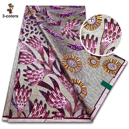 African Glitter Golden Wax Fabric - Nigerian Ankara Gold Print 6 Yards Sewing Material