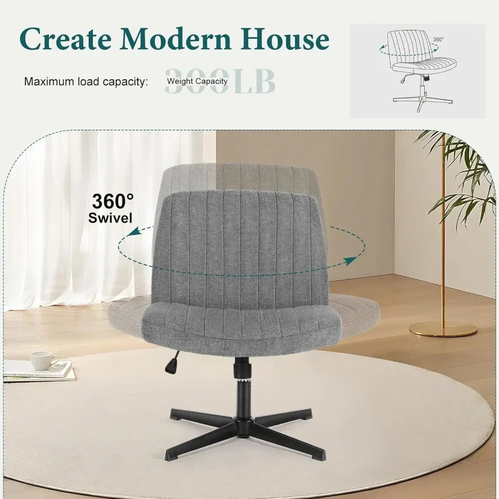 Armless Criss Cross Legged Swivel Office Chair - Wide Desk Chair Without Wheels