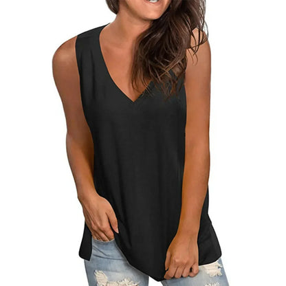 Plus Size Women's V-Neck Tank Top - Loose Sleeveless Solid Color Casual Tee