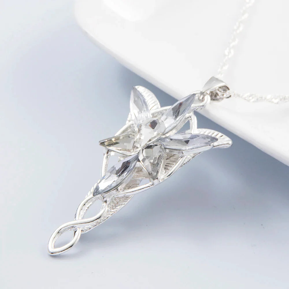 Lord of the Rings Arwen Evenstar Necklace – Elf Princess Crystal Pendant Choker Jewelry Gift for Women