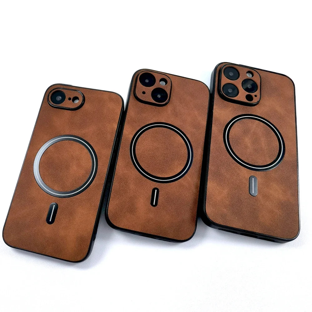 Luxury PU Leather MagSafe Case - Premium Wireless Charging Cover for iPhone 17, 16, 15, 14, 13 & 12 Pro Max