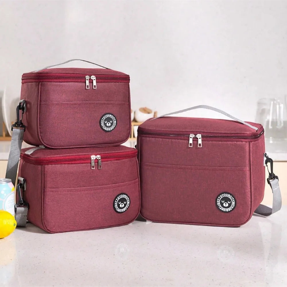 Insulated Handheld Lunch Bag with Shoulder Strap – Thickened Waterproof Student Lunch Box Tote