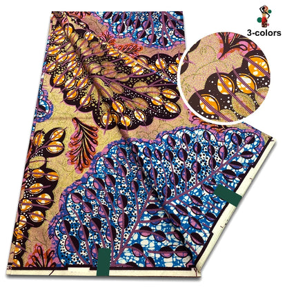 African Glitter Golden Wax Fabric - Nigerian Ankara Gold Print 6 Yards Sewing Material