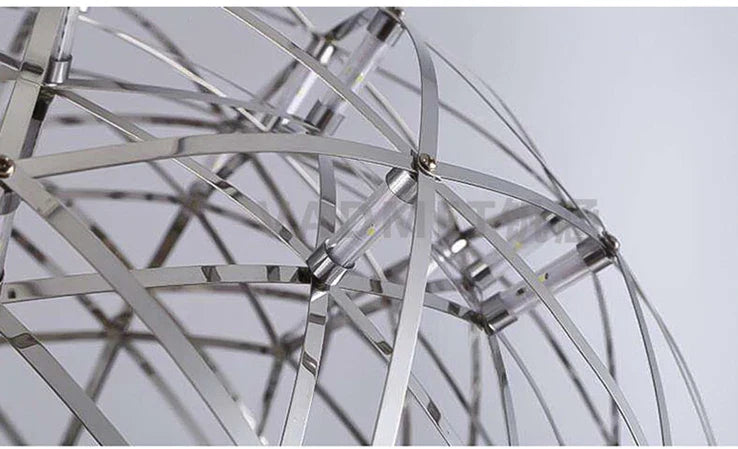 Italy Designer Spark Ball LED Chandelier – Stainless Steel Firework Pendant Lamp with Remote for Loft Living Room Decor