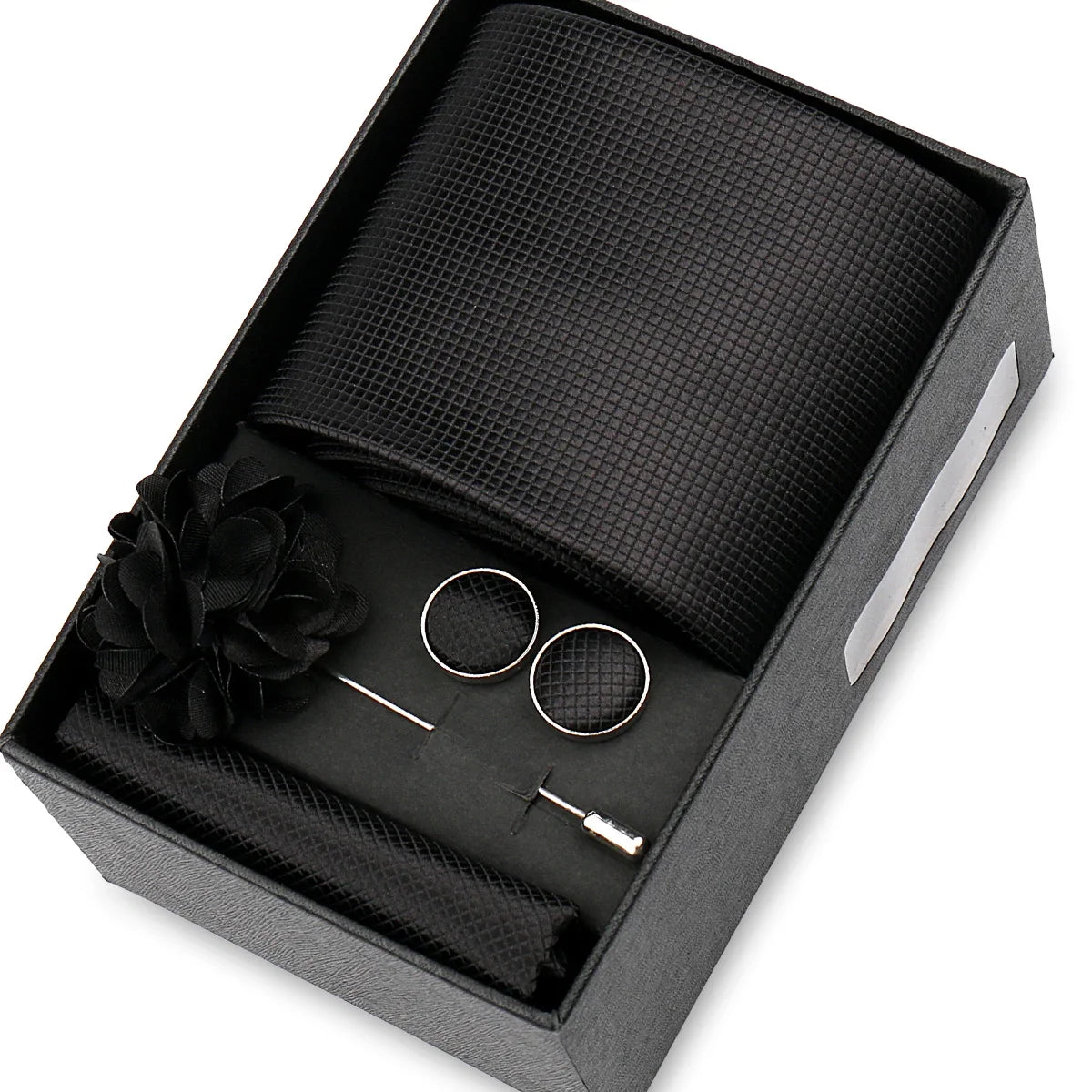 Elegant Men’s Necktie Gift Set - Fashion Tie with Handkerchief, Cufflinks & Brooch Pin Accessories for Business & Wedding