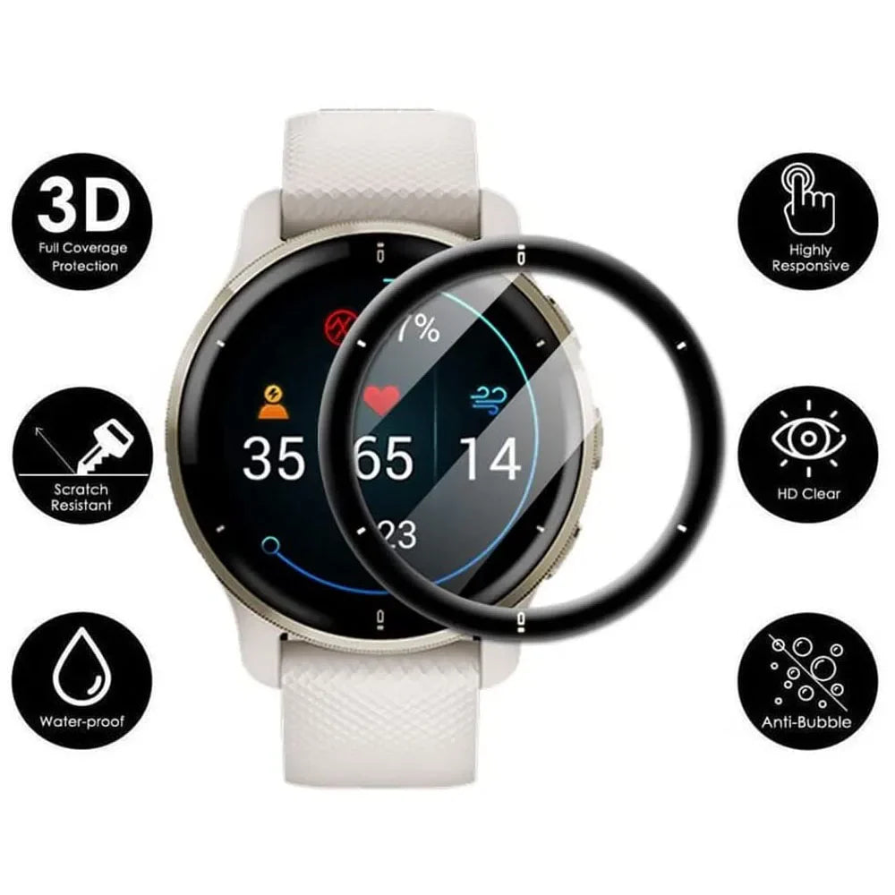 3D Curved Screen Protector Film – Clear TPU Full Cover for Garmin Venu 2 Plus, Venu 2S, Vivoactive 4/4S