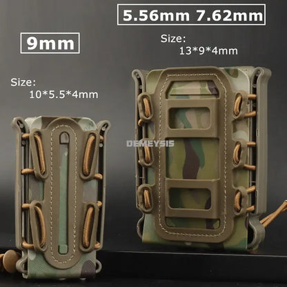 5.56mm & 7.62mm Tactical Fast Mag Pouch - MOLLE Belt Clip Soft Shell Rifle & 9mm Magazine Carrier