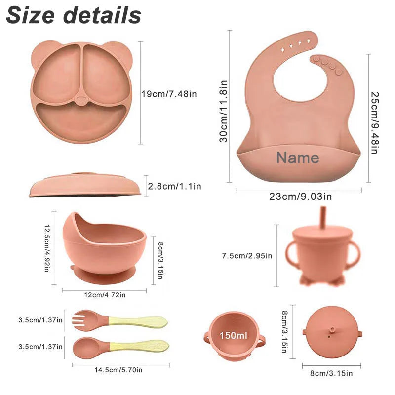 6-Piece Baby Feeding Plate Set – Silicone Suction Bowls, Plates, Cups & Spoon for Kids, Personalized Name Tableware