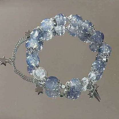 Korean Style Crystal Bead Bracelet - Flower Fox Feather Tassel Charm Jewelry Gift for Women Girls & Best Friends