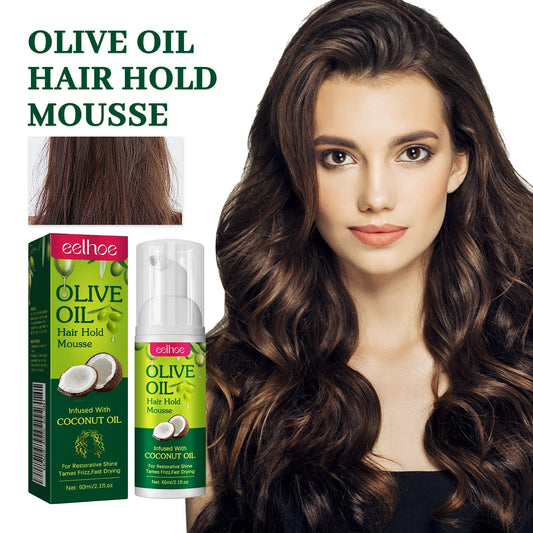 Olive Oil Hair Styling Mousse - Long Lasting Curl Hold Formula for Frizz Control, Smoothness & Hair Breakage Protection