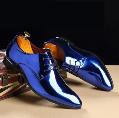Fashion Patent Leather Men’s Wedding Oxfords - Designer Pointed Toe Dress Shoes Gold Blue Red White Sizes 37-48