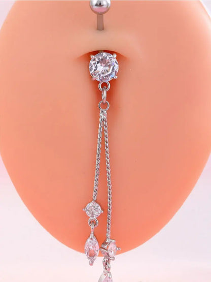 G23 Titanium Belly Button Ring - Zircon Butterfly Heart Dangle Navel Piercing Jewelry for Women 14G Sexy Style