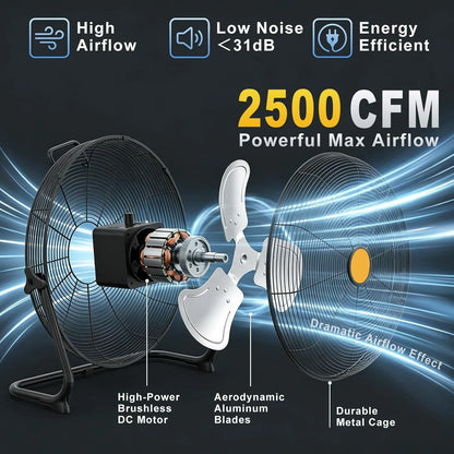 Cordless Floor Fan - 12/16-Inch Portable Fan Compatible with DeWalt 20V Max Batteries