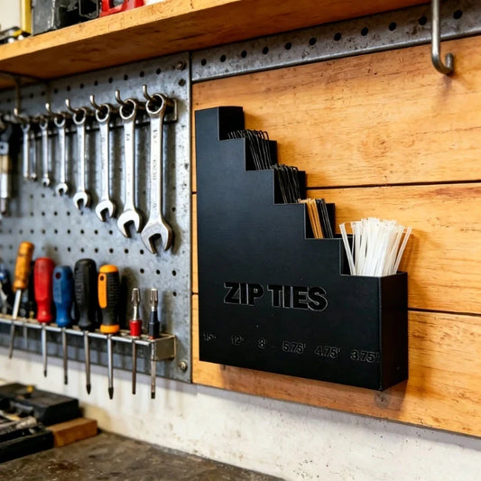 3D Printed Wall Mount Zip Tie Organizer - Heavy Duty Cable Tie Storage Dispenser for Garage and Workshop Organization