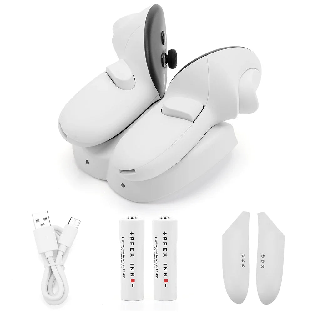 Wireless Charging Dock for Quest 3 Controllers – 2 Rechargeable Batteries for VR Touch Plus Handle, VR Accessories Charger