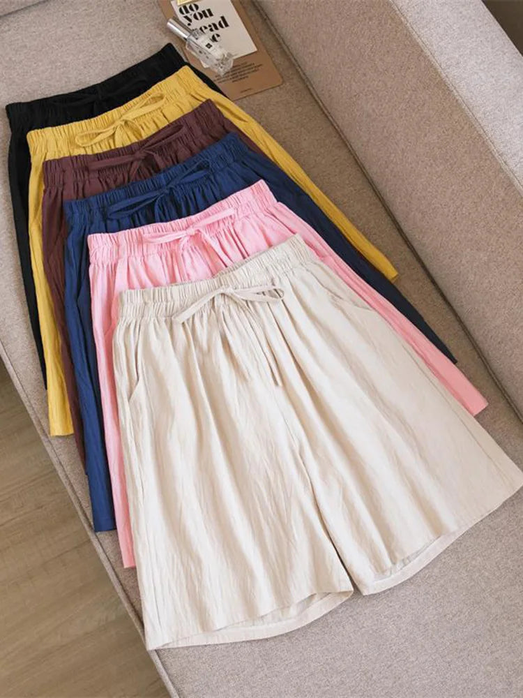2026 Women's Cotton Summer Shorts - High Waist Loose Fit Casual Shorts with Pockets