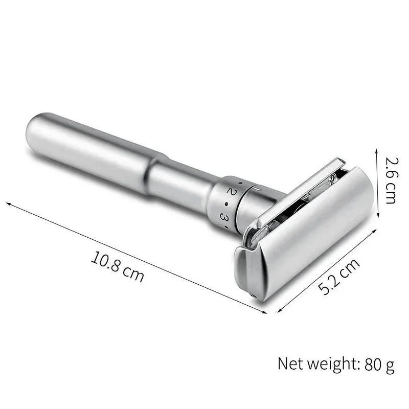 Mingshi Adjustable Safety Razor – Double Edge Classic Men’s Shaver with 1–6 Sharpness Settings and 5 Blades