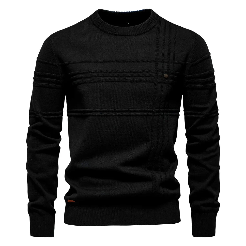 AIOPESON Men's Crewneck Sweater - Striped Cotton Knit Pullover Autumn Winter Warm Casual Top