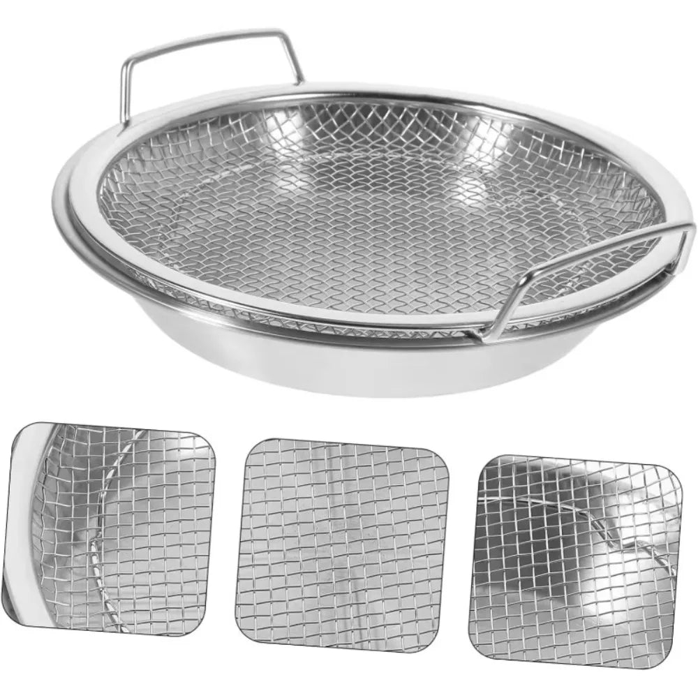 Heavy Duty Stainless Steel Frying Rack with Tray - Foldable Oil Draining Mesh Basket Dishwasher Safe