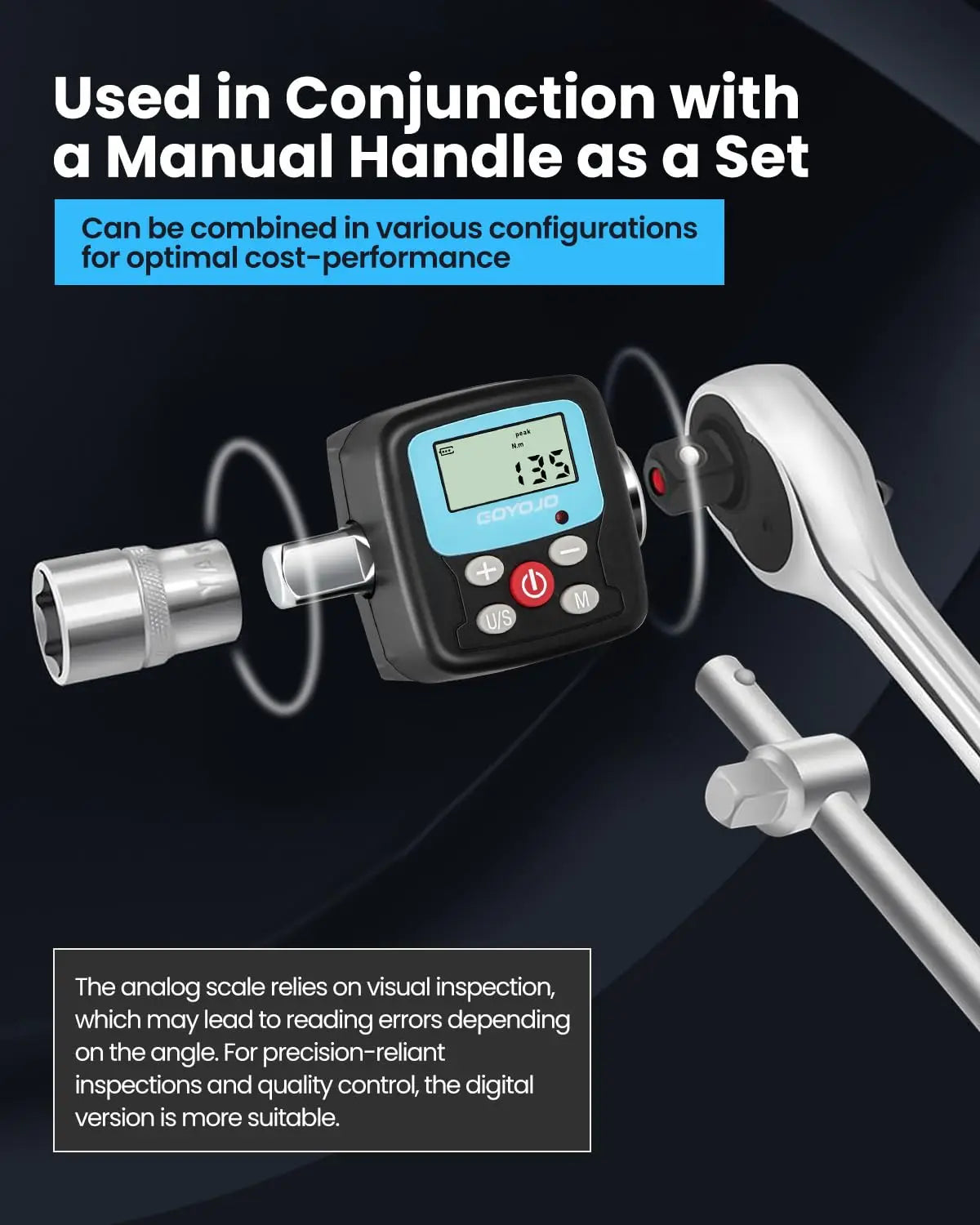 Professional Digital Torque Wrench Set | 1/4'', 3/8'', 1/2'' Electronic Wrench & Torque Adapter for Bike & Car Repair