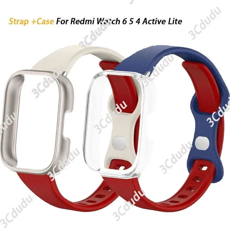 Slim Silicone Strap & Case - Soft Matte Protective Cover Bracelet for Redmi Watch 6/5/4 Active & 5 Lite
