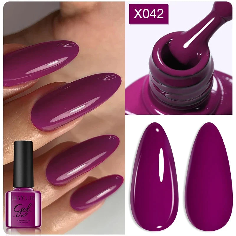 LILYCUTE Solid Color Gel Nail Polish 7ml - Semi-Permanent Soak Off UV LED Gel Varnish for Nail Manicure Art