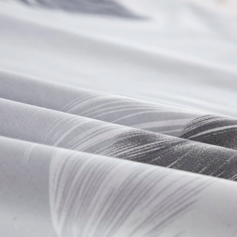 Grey Feather Duvet Cover Set – Full/Queen Boho Bedding with Soft Reversible White Comforter Cover for Kids & Teens