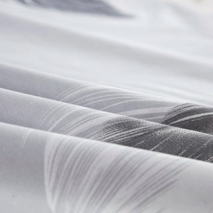 Grey Feather Duvet Cover Set – Full/Queen Boho Bedding with Soft Reversible White Comforter Cover for Kids & Teens