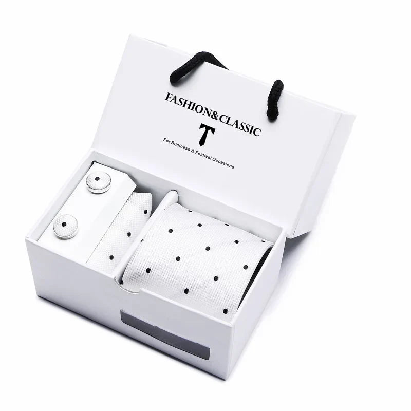 Black Paisley Tie Set - Men's Necktie, Pocket Square & Cufflinks Gift Box for Weddings & Formal Wear