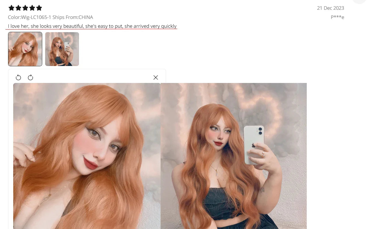 Copper Ginger Red Brown Synthetic Wig – Long Fluffy Wavy Wig with Bangs, Heat-Resistant Cosplay & Daily Wear Hair for Women
