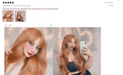 Copper Ginger Red Brown Synthetic Wig – Long Fluffy Wavy Wig with Bangs, Heat-Resistant Cosplay & Daily Wear Hair for Women