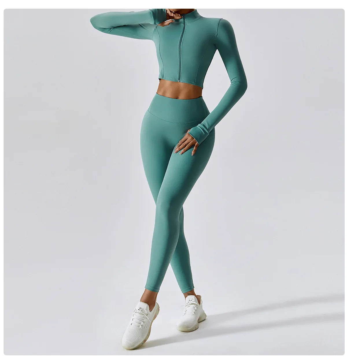 3PCS Women’s Yoga & Workout Set – Long Sleeve Zipper Top with High Waist Leggings Fitness Sportswear