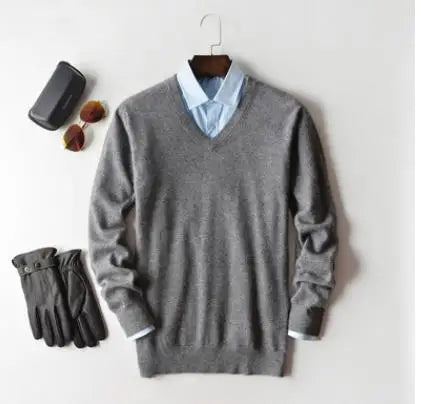 Men's Classic V-Neck Sweater - Cashmere Cotton Blend Warm Autumn Winter Pullover Casual Jumper