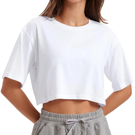Harajuku Y2K Women’s Crop Top T-Shirt – Funny Casual Loose Fit Short Sleeve Summer Streetwear Round Neck White Tee