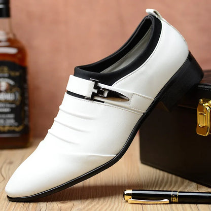 Men’s Classic White Dress Shoes - Casual Business Leather Point Toe Wedding Formal Shoes Size 46