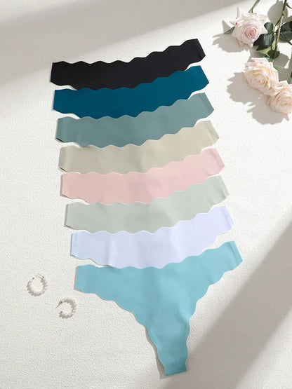 8Pcs Women’s Seamless G-String Panties - Ice Silk Elastic Thong Underwear Set for Comfort & Everyday Wear