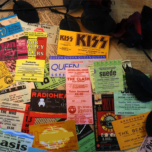 Rock Music Ticket Graffiti Stickers - 10/20/43PCS Retro Band Waterproof Decals for Guitar, Car & DIY Decor